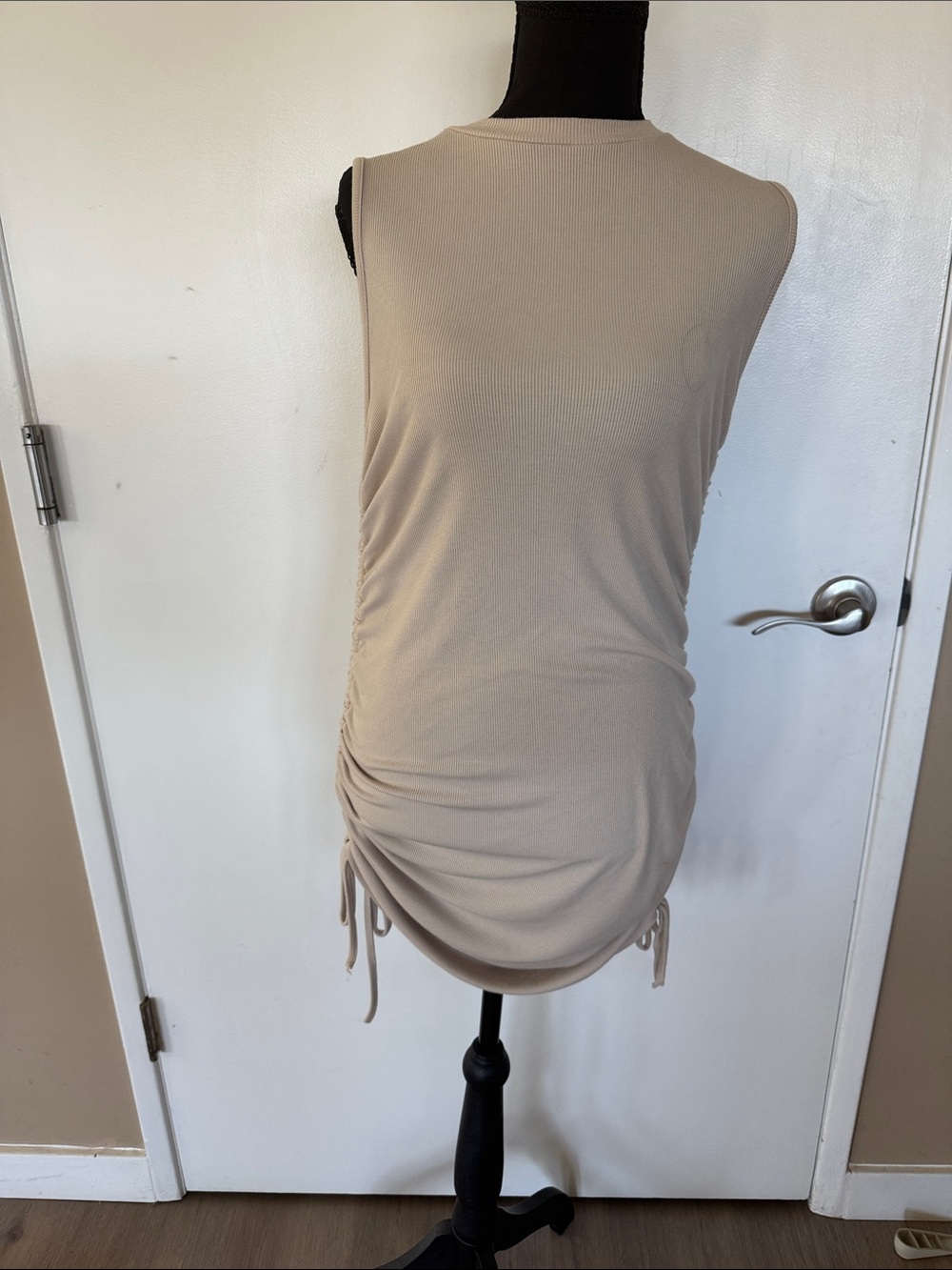 Sleeveless Ruched Tank Top or short dress in Beige